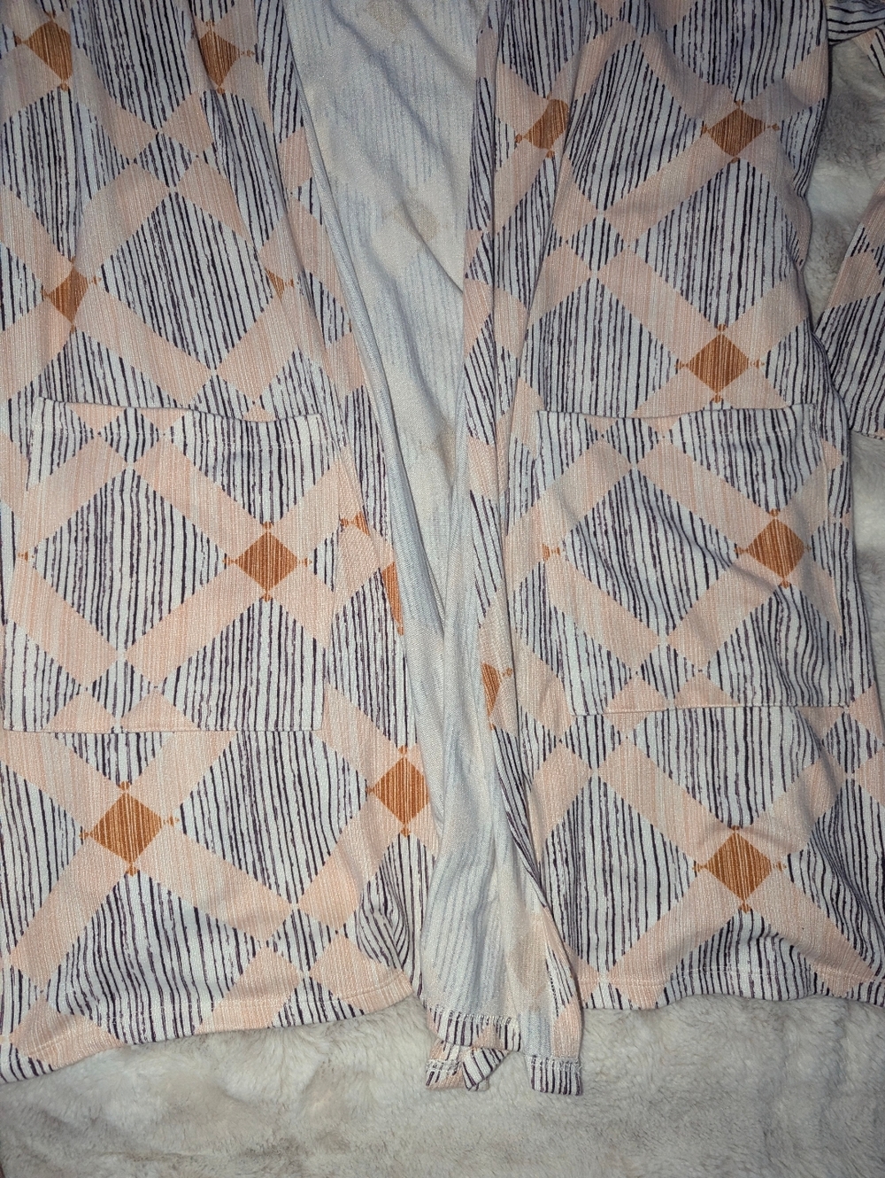 LuLaRoe 2XL Pink Purple Rust Geometric Aztec Open Front Lightweight Cardigan - Picture 2 of 5